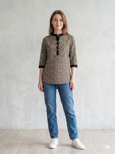 Image of Women's Premium Viscose Rayon Floral Printed Short Kurti | Stylish Bell Sleeves with Pom-Pom Lace | Teal Blue Tunic Top for Jeans & Office Wear