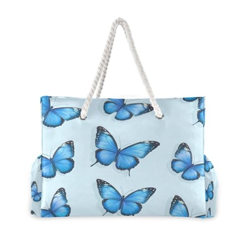 Blue Butterfly (2) Beach Bag & Travel Tote Bag Large Sandproof with Zipper Closure, Wet Pouch for Swim Gym Travel2