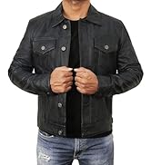 PREMIUM BLACK TYPEⅡ TRUCKER LEATHER JACK Button Down Leather Jacket for Men | Trucker Black - XS at