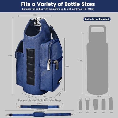 Image of icolor Magnetic Gym Bag Water Bottle Carrier Holder with Phone Pockets & Strap,Nylon Gym Magnetic Bag 5 Built-in Magnets Nylon Gym Accessories Organizer Bottle Pouch Sleeve for Men Women (Navy Blue)