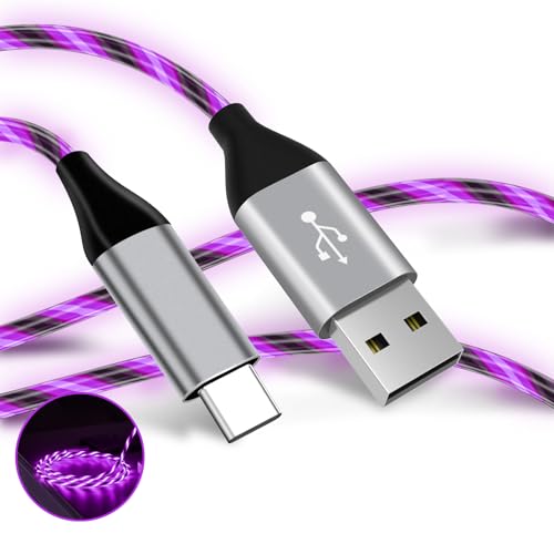 Light Up USB C Cable, LED Fast Charger Type C Charging Cords, USB-A to USB-C Compatible with Samsung Galaxy S20/S10/S9/S8, LG V40/V30 and More (Purple, 6 ft)