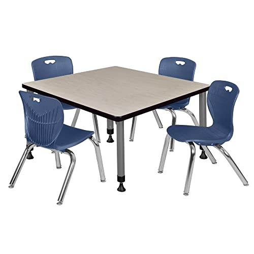 Romig Kee Square Classroom Activity Table & Chairs Height adjustable3, 36 x 36, Chrome|Grey|Maple|Navy Blue