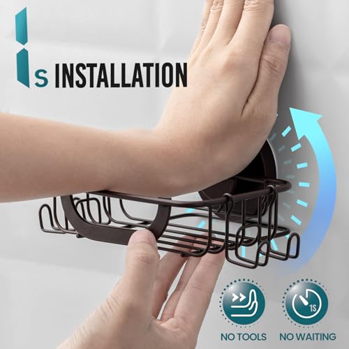 Image of TAILI Soap Holder, Soap Dish Suction Cup with Hooks, Stainless Steel, Brown | Soap Dish for Shower, Bathroom Bar soap holder Shower Wall, Stainless Steel Sponge Holder for Tub Kitchen