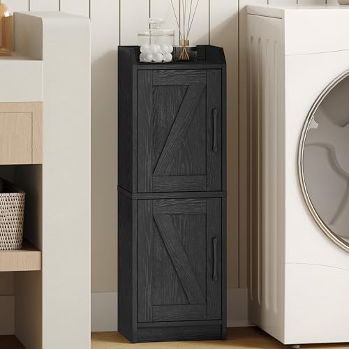 Hzuaneri Bathroom Storage Cabinet, Small Corner Floor Cabinet with Door and Shelves, Narrow Bathroom Organizer and Paper Storage with Adjustable Shelves, for Small Spaces, Black BC27104X