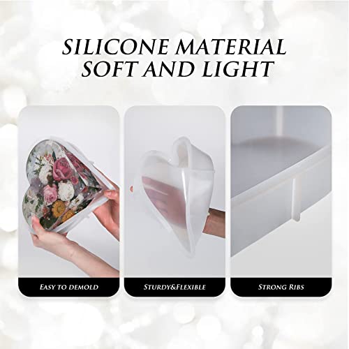 DINGFENG Large Heart Resin Mould - Deep Silicone Flower Preservation for Resin Casting, White - Image 3
