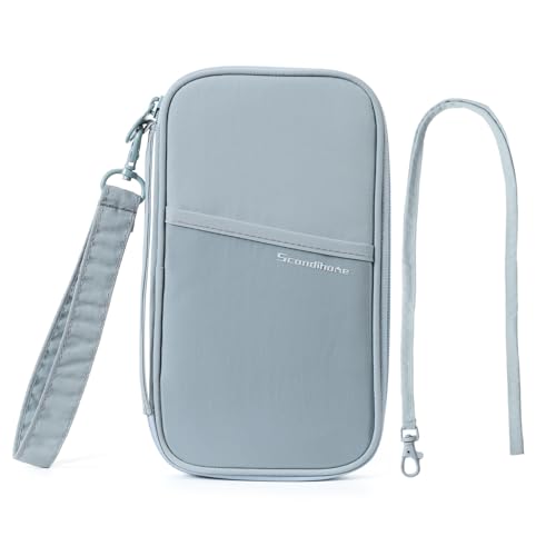 Travel Passport Wallet, Large Family Passport Holder for Men Women RFID Passport Cover Lightweight Portable Document Organizer with Wrist Strap & Neck Lanyard (Blue) - Main Image