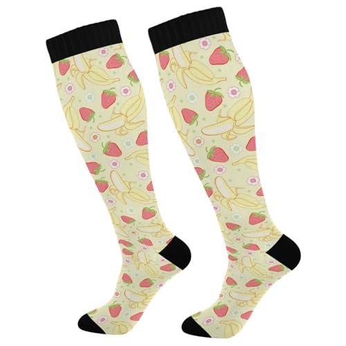 Wusikd Strawberry Banana Compression Socks for Women and Men Circulation Flowers Long Socks for Athletic Running 1