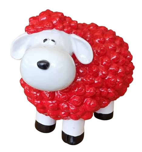Fachhandel Plus Dekofigur Bunte Schafe Farbe wählbar Tierfigur lustige Gartendeko Indoor Outdoor, Farbe:rot