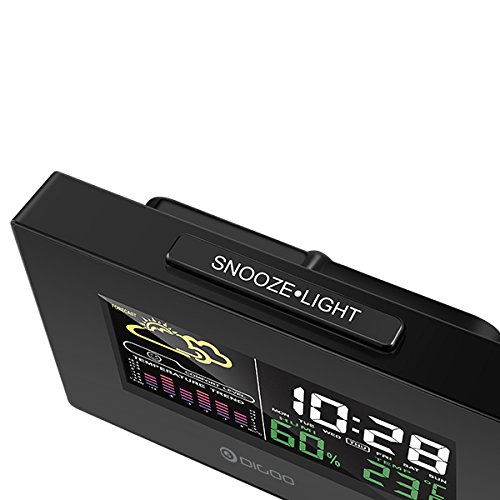 Вершина view of Digoo DG-C3 Weather Station showing the SNOOZE LIGHT button.