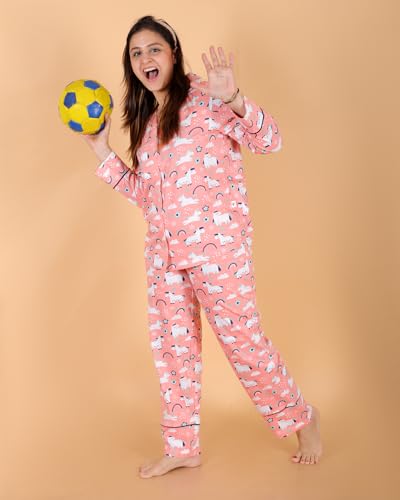 Image of The Mom Store Pajama Set for Women | Soft Cotton Breathable Nightwear for Comfortable Sleep | Stylish Elegant Sleep Suit & Lounge Wear for Womens | Everyday Nightsuit | Shirt Pyjama Set for Women