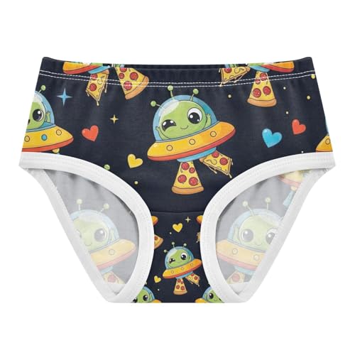 Toddler Panties, Cute Green Aliens Pizza Girls Underwear Cotton, 2–8 Years