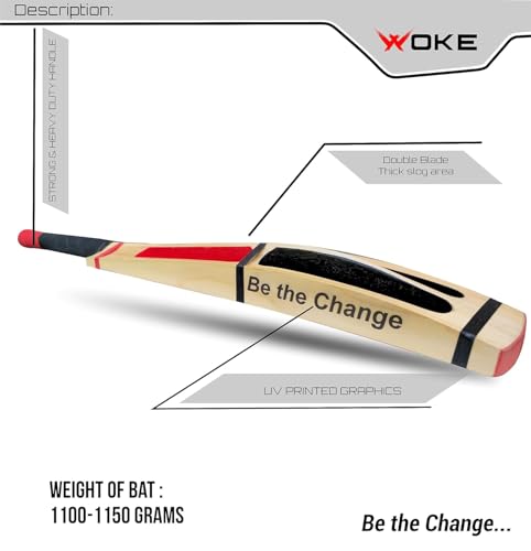 Image of Woke Rebel Premium Kashmir Willow Scoop Cricket Bat, 34 X 4.5 Inches, Full Size, Suitable for Soft /Hard Tennis Cricket Ball, for Kids /Junior /Senior /Boys /Girls & Adults