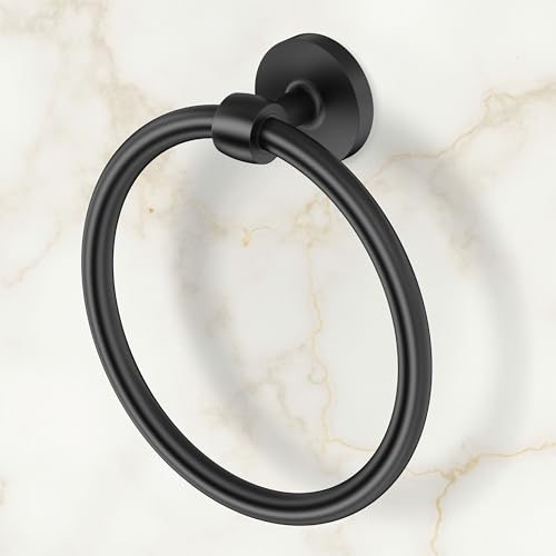 Image of Gatco 5212MX Gibson Towel Ring | Modern Hand Towel Holder for Bathroom | Stylish Decorative Hardware, Heavy Duty Metal, EZ Ancor Mounting | Matte Black Finish