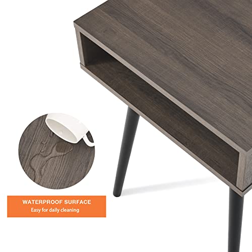 Wampat Mid-Century Modern Nightstands Wooden End Side Table With Open Storage, 2 Bedside Tables For Samll Spaces, Living Room, Bedroom, Black And Espresso #TOP5