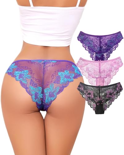 UGDUCK Lace Underwear for Women Sexy Cheeky Panty Seamless Women's Underwear Hipster Ladies No Show Breathable Bikini 3 Pack