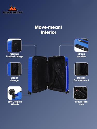 Image of Move-Meant Travel Crew Small Cabin 55Cm Suitcase 8 Wheels Number Lock Polycarbonate Hard Blue Trolley Bag for Men & Women|360 Spinner Wheeling System Luggage|Trolley Bags for Travel