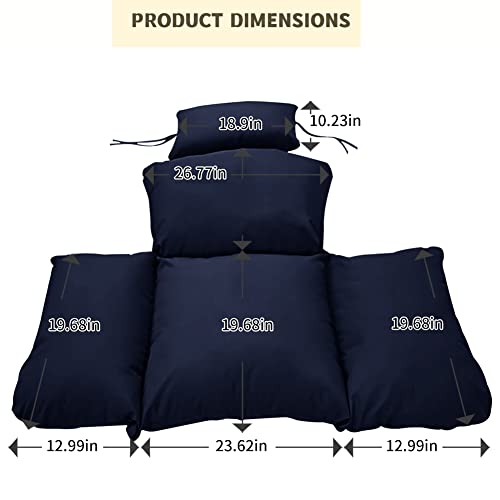 Srutirbo Swing Egg Chair Cushion, Outdoor Hanging Basket Swing Cushion Waterproof Hanging Hammock Egg Chair Cushion Replacement, Hammock Chair Cushion with Headrest and Armrests (Navy Blue)