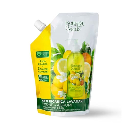 Bottega Verde - Limone e Agrumi, Lavamani Maxi Ricarica, 750 ml, con estratto di Limoni di Sicilia