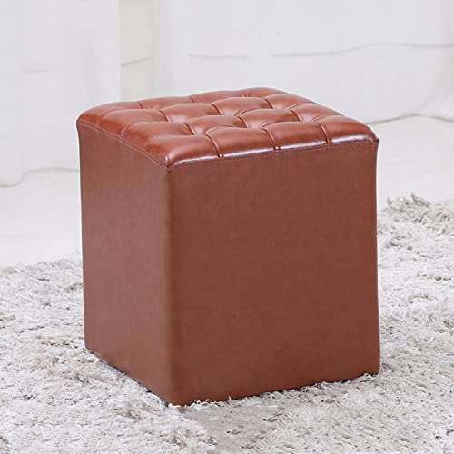Repose-pieds ottoman carré en cuir beige 36x36x40 cm