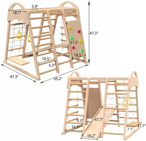 Indoor Playground 7-in-1 Jungle Gym Playset Montessori Style for Kids 2-6yrs