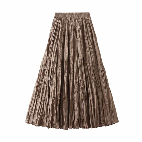 Women's Casual Trendy Classic Midi Wrinkled Skirt A-Line Elastic Waist Swing Pleated Fall Winter Solid Color Skirts - Main Image