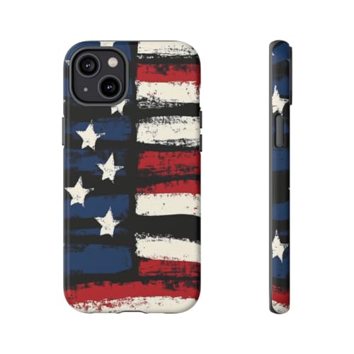Coque rigide mate iPhone 14 Plus drapeau USA noir, l'élégance d'une texture soft-touch durable