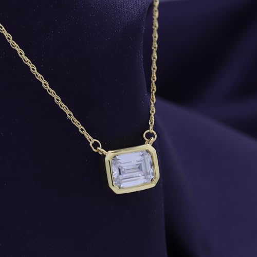 SAVEARTH DIAMONDS 1.5 CT D Color Moissanite Pendant Necklace For Women D Color VVS1 Emerald Cut Bezel Set Lab Created Diamond 18K Gold Plated Silver Necklace Along with 18" Chain4