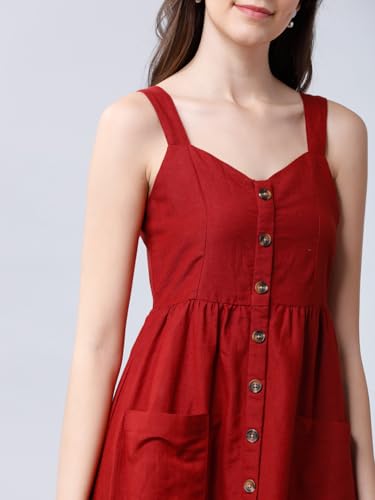 Image of Tokyo Talkies Women's Sleeveless Shoulder Straps Solid Knee Length Dresses | Stylish| Casual