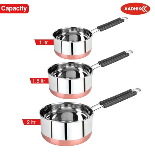 Image of AADHIK Stainless Steel Sauce Pan Set with Lid, 1L, 1.5L & 2L, Set of 3