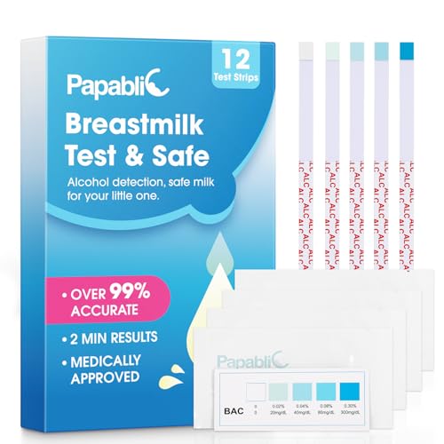 Papablic Alcohol Test Strips for Breastmilk, Quick Results in 2 Minutes Breast Milk Alcohol Test Strips for Breastfeeding Moms at Home Holiday Party, 12Pcs