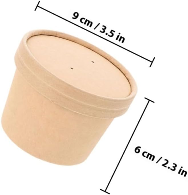 Ciieeo Disposable Ice Cream Cups and Soup Bowls, 8oz Kraft Paper with Lids, Thickened Food-grade Paper Containers for Takeout, Ice Cream Storage, and Cold Soup, 50 Sets