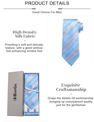 Image of DiBanGu Mens Striped Tie Silk Woven Necktie and Pocket Square Cufflinks Tie Clip Set Wedding Business Formal Gift Tie for Men