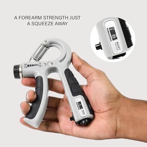 Image of LEAFED Hand Grip Adjustable with Digital Counter - High Quality Hand Gripper for Men & Women | Forearm, Wrist & Finger Exerciser | Power Grip Trainer for Gym & Home Workout | Hand Strengthener Equipment (Black & Grey)