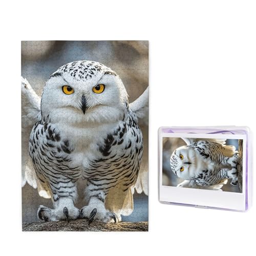 Puzzle en bois chouette des neiges cadeau unique 1000 pièces