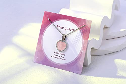 Handmade Rose Quartz Heart Crystal Necklace Healing Crystals Necklace Cute Elegant For Women Girls Necklaces Real Raw Crystal Jewelry Protection Crystal Pendant Necklace Gift #TOP1