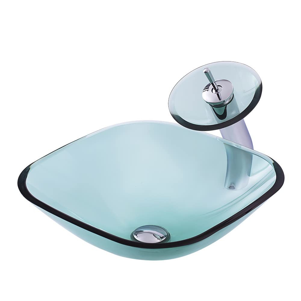 AYCDL Vanity Sink Basin Tempered Glass Bathroom Sink Bathroom Vessel Sink Square Glass Art Countertop Sink with Faucet Combo Bathroom Vanity