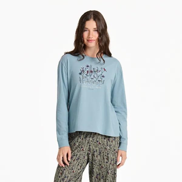 Life is Good. Women's Cardinal Wildflowers Long Sleeve Snuggle Up Sleep Tee
