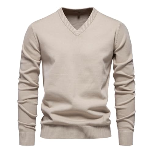 Mens V-Neck Solid Cotton Pullover Sweaters Long Sleeve Casual Knitted Sweaters for Men3