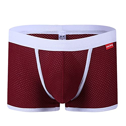 DYHWAC Malla para Hombre Boxers Ropa Interior Bragas para Hombre Ropa Interior Hombres Calzoncillos Sexy lencería Nylon(Rosso,L)