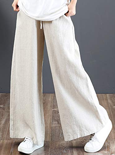 Dantees Womens Palazzo Pants Cotton Linen Casual High Waist Tunic Wide Leg Trousers3