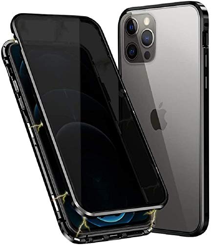 Anti Peep Custodia Compatibile con iPhone 16,Cover 360 Gradi Protettiva Case Adsorbimento Magnetico Paraurti in Metallo Anti Spia Custodia Privacy Vetro Temperato Anti Spy Cover,Nero