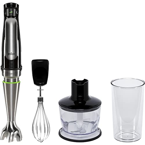 Braun Minipimer 7 - Batidora de Mano con Tecnología SplashControl, Sistema ActiveBlade para Alimentos Duros, Selección de Velocidad, Picadora 500 mL, Vaso 600 mL, 1000 W, Negro (MQ7035X)