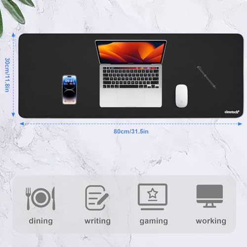 Cimetech - Alfombrilla de ratón multifuncional y duradera con base antideslizante, bordes acolchados, 800 x 300 x 2 mm, negro - imagen 2