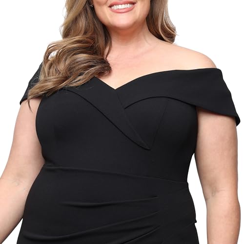 Image of Alex Evenings Women's Off the Shoulder Stretch Crepe Dress with Fishtail Back, Floor Length Mother of the Bride Dress