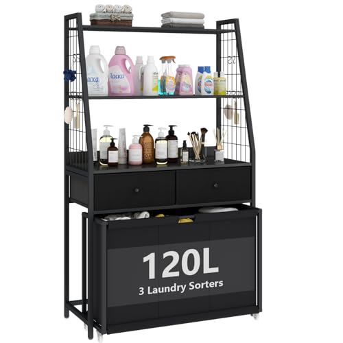 STIKELY Laundry Hamper Laundry Basket with 3 Section Pull-Out Rolling