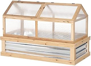 Outsunny 122x 61 x 82cm Raised Garden Bed with Greenhouse Top, Garden Wooden Cold Frame Greenhouse Flower Planter Protection with 2 Independent Roofs, Natural