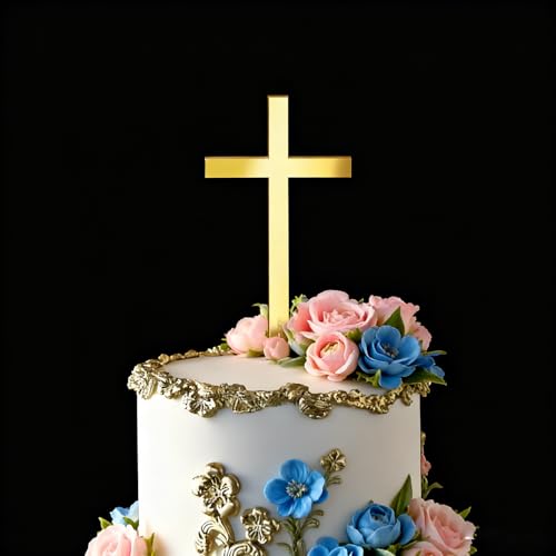 Gold Cross Cake Topper Acrylic Baby Shower Baptist Cake Decoration Holy Communion Christening Cross Cake Side Decoration Party Decoration Props Supplies