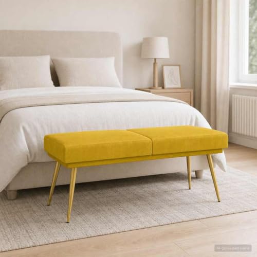 Banco de terciopelo amarillo para un salón elegante y ordenado de doble capa 5
