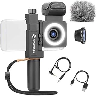 Sevenoak SmartCine by Movo - Complete Universal Smartphone Video Kit with Phone Rig, Built-in Stereo Microphone and LED Light, Wide-Angle and Fisheye Lenses - Compatible with iPhone and Android Phones