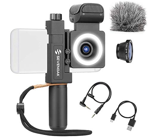 Movo SmartCine Complete Smartphone Video Rig with Built-in Stereo Microphone, LED Light, Wide-Angle and Fisheye Lenses - Youtuber Kit Compatible with iPhone/Android Phones - YouTube, Tik Tok Equipment